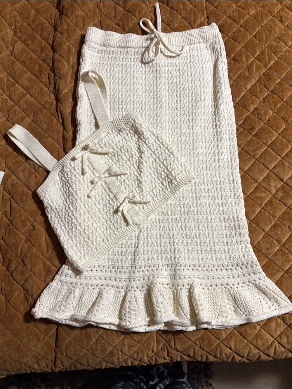 Women’s Cream Knit Two-Piece Set — Cropped Tank & Skirt